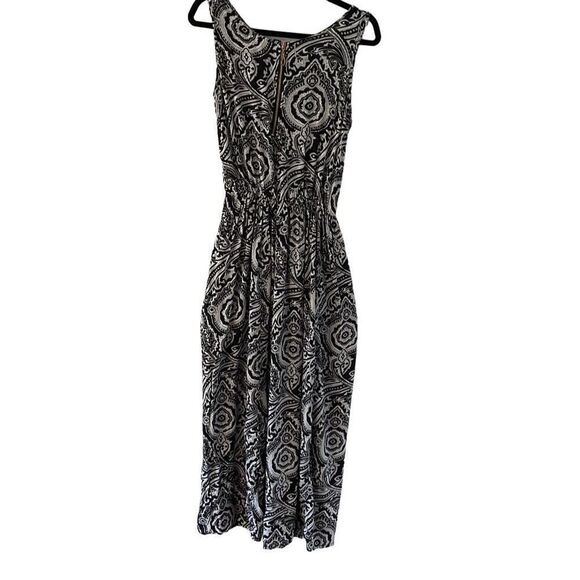 Ace Fashion paisley medallion print black & white maxi dress M - Picture 1 of 9